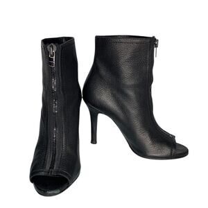 Burberry High Heels Black Leather Front Zipper Detail Peep Toe Ankle Booties Sz8
